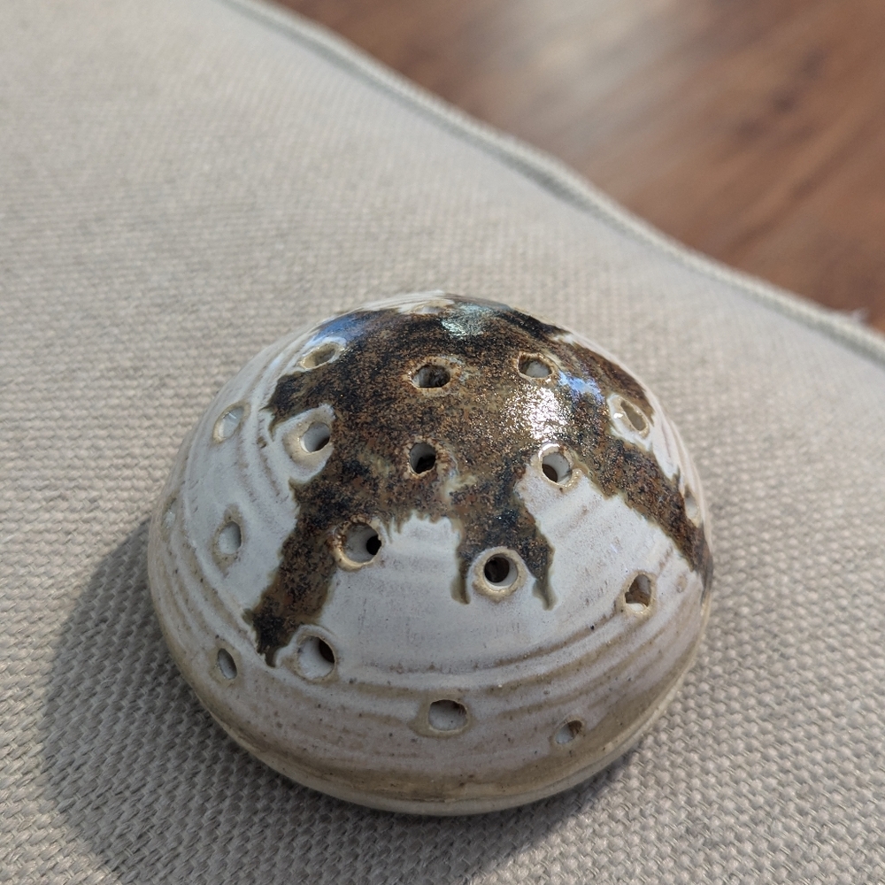 2 Piece Signed Clay Pottery with holes.